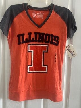 NWT Pressbox Orange Tee with Gray Raglan Sleeves - Illinois Graphic Size M